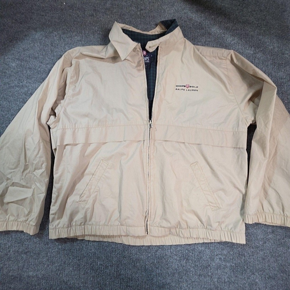 Chaps Ralph Lauren Mens Large Beige Golf Windbreaker Full Zip Lined Jacket